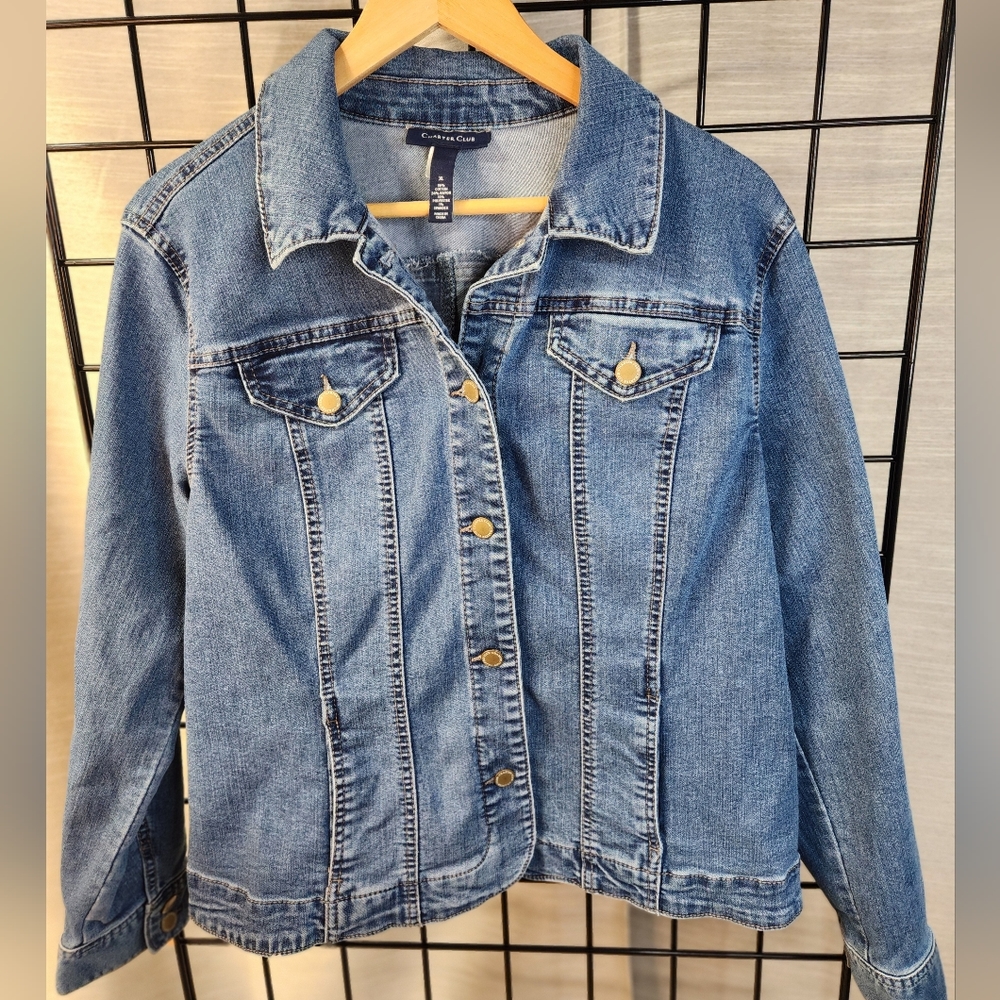 CLEARANCWE - Denim Jean Jacket XL Charter Clue Distressed Blue